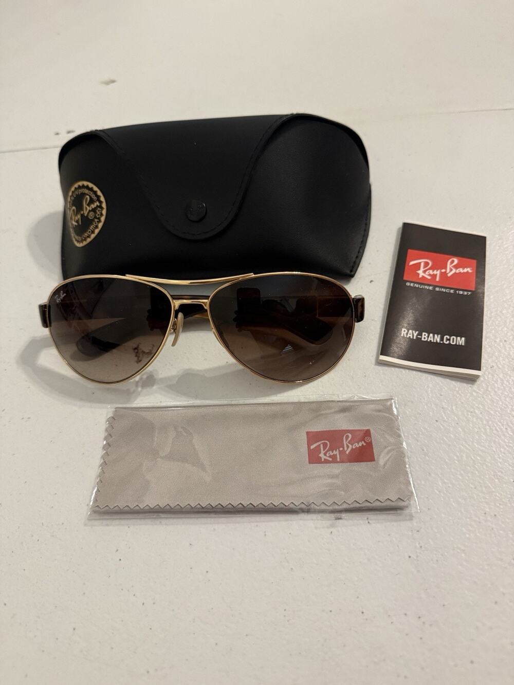 Ray-Ban RB3509 001/13 63-15 135 mm Aviator Sunglasses Gold Frame Brown Gradient